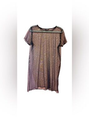 5/$25 Sheer Black and Gold Star Sequined Mini Dress Cover Up